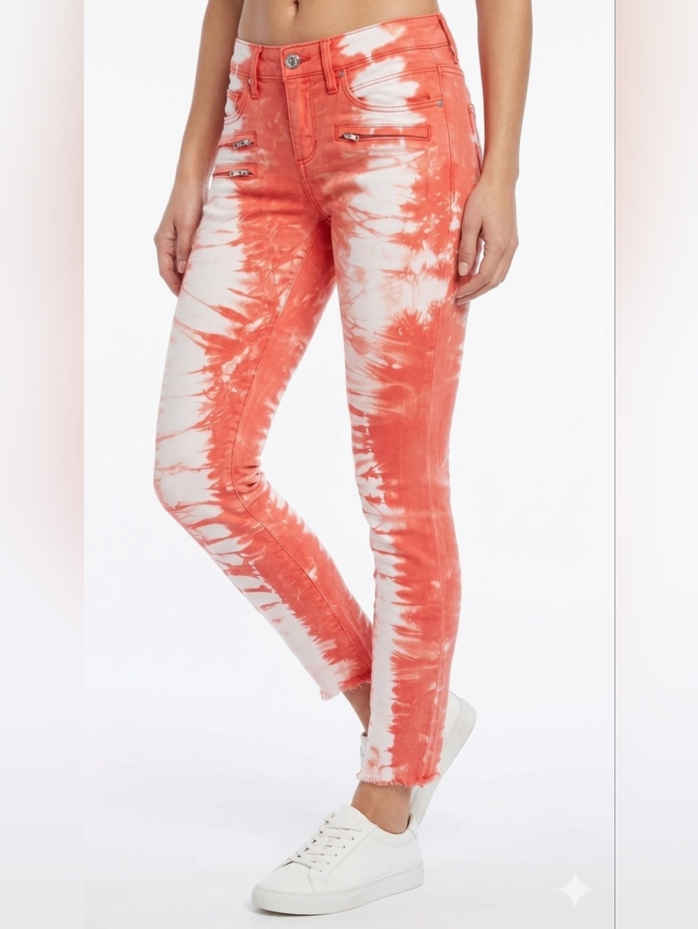 Bebe Coral and White Tie-Dye Skinny Jeans Size 27